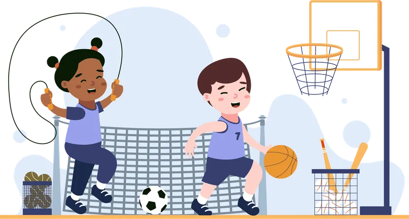 This Vibrant Illustration Depicts Students Having Fun Playing Sports In Class And Is Perfect For Use In Web Design Posters And Campaigns Promoting An Active And Healthy School Environment This User Friendly And Fully Editable Illustration Serves As A Valuable Resource For Promoting The Importance Of Education And Highlighting The Various Opportunities Available To Students In A School Environment イラスト