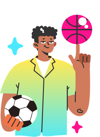 Sports boy spinning basketball on finger  イラスト