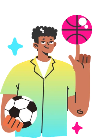 Sports boy spinning basketball on finger  イラスト