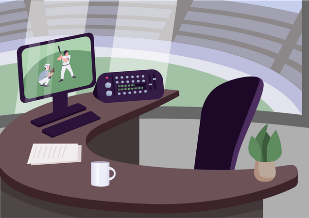 Sports commentator workplace  Illustration