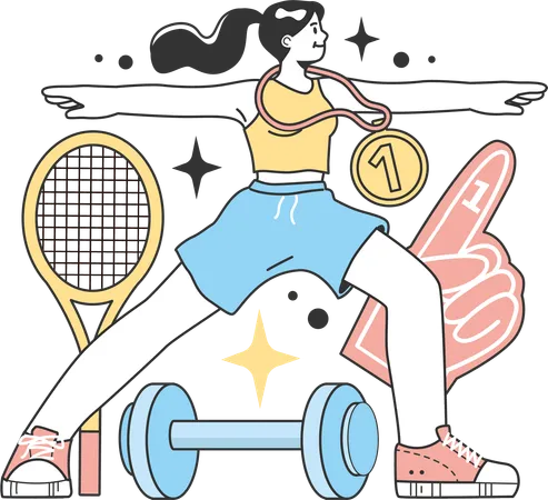 Sports girl doing work out before playing game  Illustration