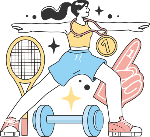 Sports girl doing work out before playing game  Illustration