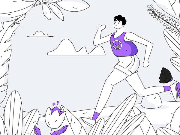 Sports man running on kite flying day  Illustration