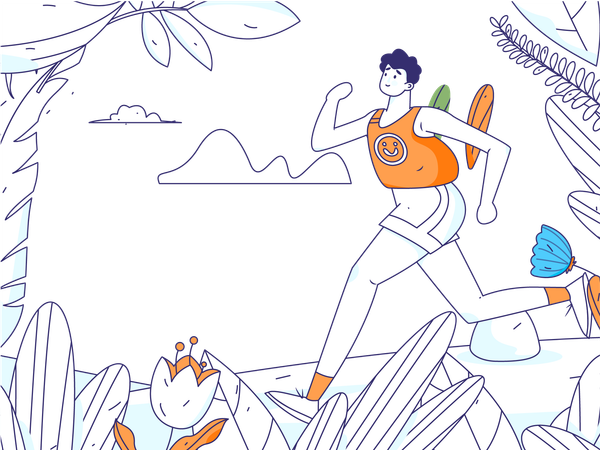 Sports man running on kite flying day  Illustration