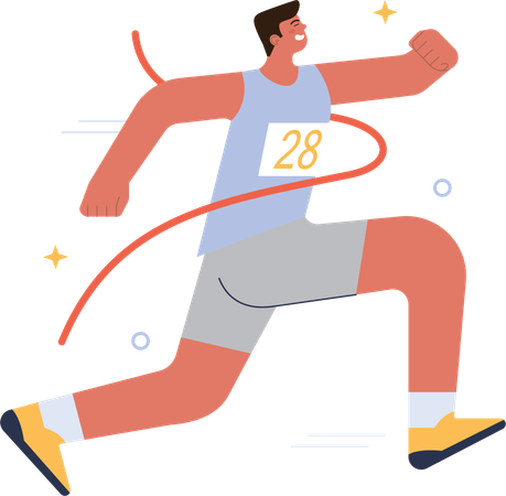 Sports man running while winning race  Illustration