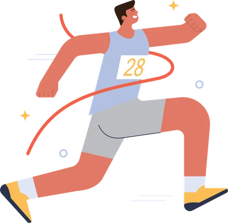 Sports man running while winning race  Illustration
