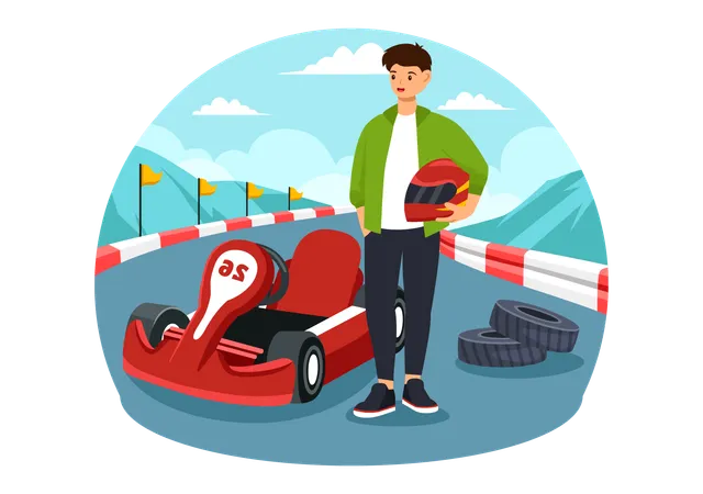 Sports man with racing car  Illustration