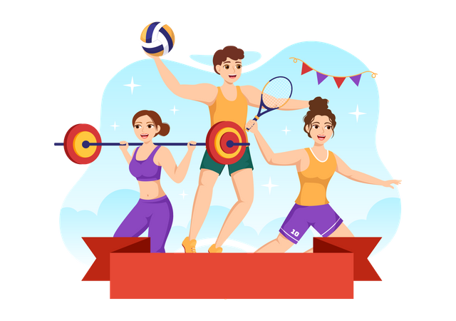 Sports people celebrate sports day  Illustration