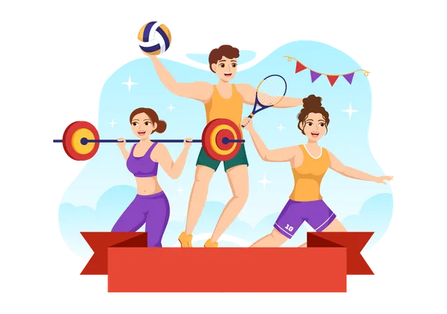 Sports people celebrate sports day  Illustration