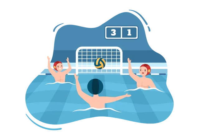 Water Polo Sport Player Playing To Throw The Ball On The Opponents Goal In The Swimming Pool In Flat Cartoon Hand Drawn Templates Illustration Illustration