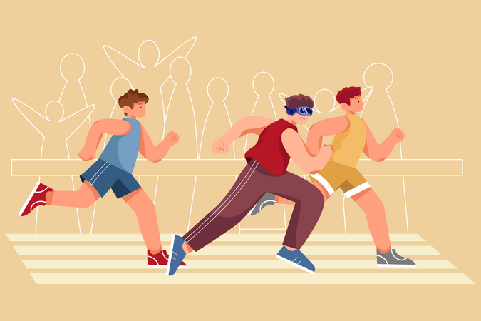 Sports players running in race virtually Illustration