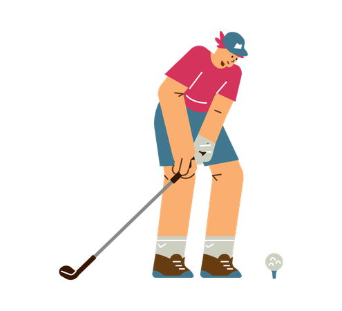 Sports woman playing golf hitting ball with club  Illustration
