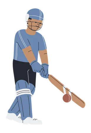 Sportsman Cricket Playing with a Bat in Hand  Illustration