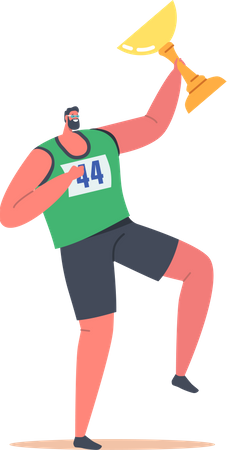 Sportsman Holding with Golden Cup above Head  Illustration