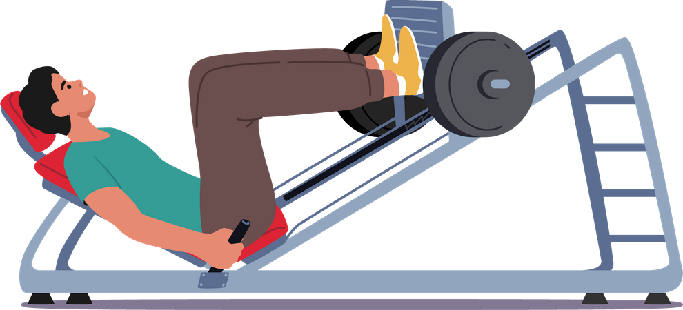 Sportsman Powerlifter Training Legs Lying on Press Bench in Gym  Illustration