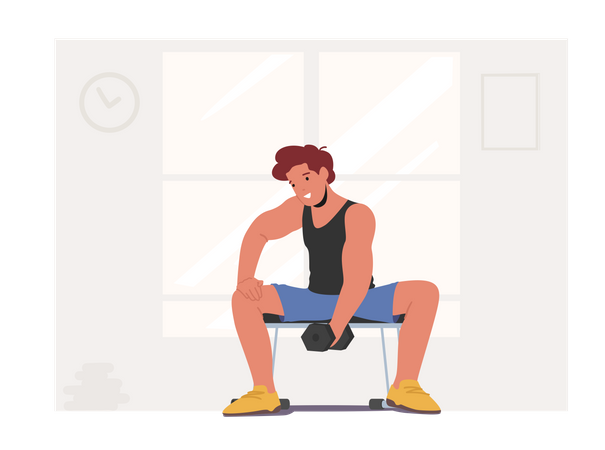 Sportsman Powerlifter Training with Dumbbell in Gym Illustration