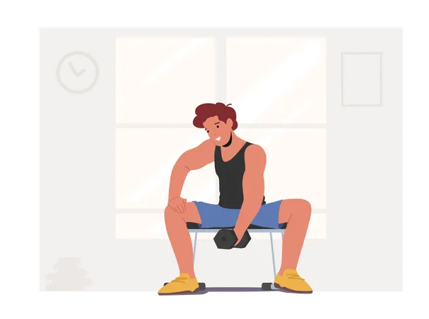 Sportsman Powerlifter Training with Dumbbell in Gym  Illustration