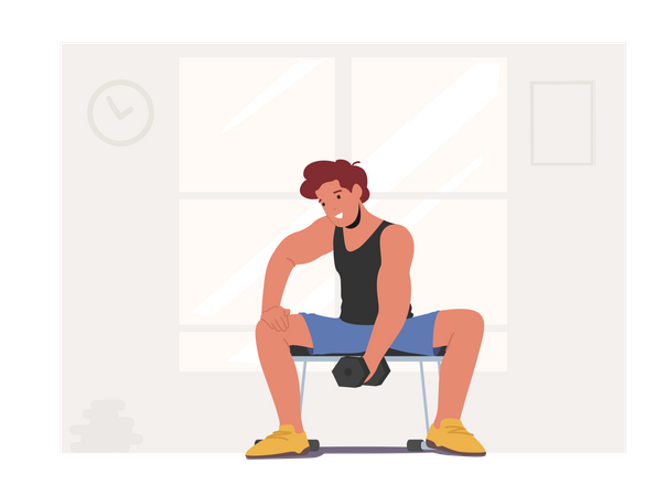 Sportsman Powerlifter Training with Dumbbell in Gym  Illustration