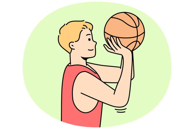 Sportsman throws ball into hoop or through net  Illustration