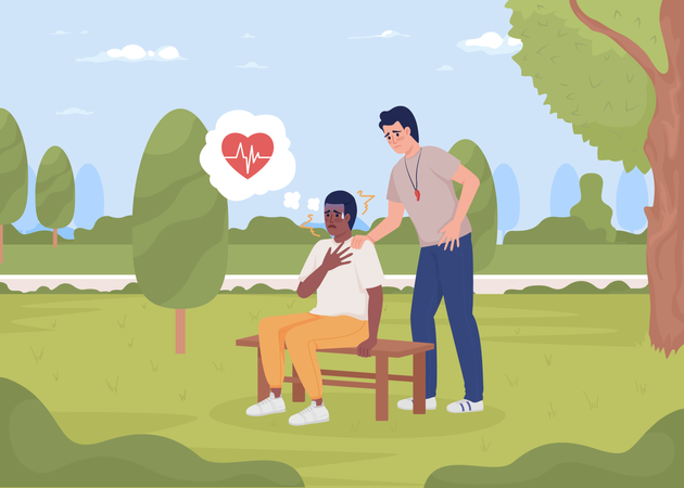 Sportsman with heart attack in park  Illustration