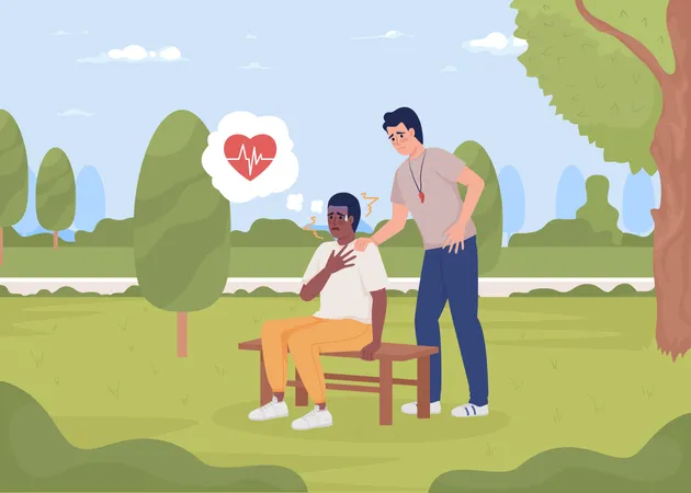 Sportsman with heart attack in park Illustration