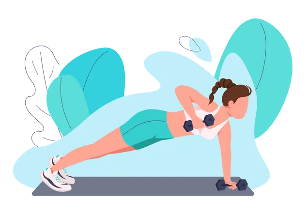 Sportswoman Working Out With Dumbbells Flat Color Vector Faceless Character Woman In Sportswear Fitness Instructor Training Isolated Cartoon Illustration For Web Graphic Design And Animation Illustration