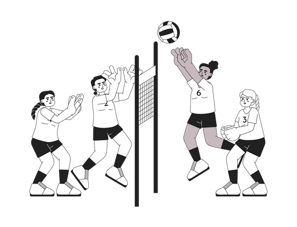 Sportswomen playing volleyball  Illustration