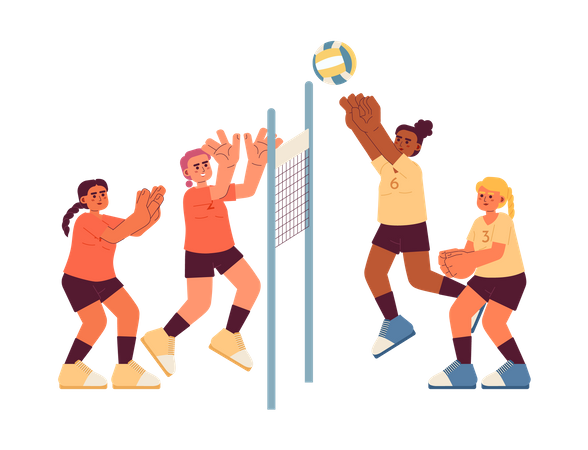 Sportswomen playing volleyball  Illustration