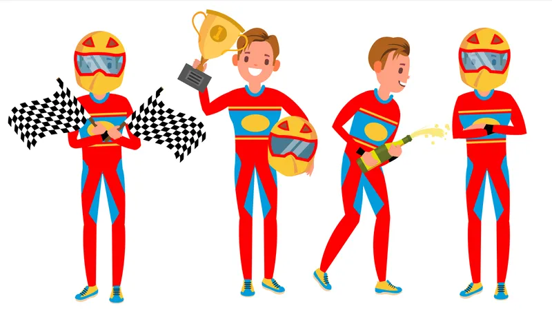 Sportwagen-Rennfahrer mit verschiedenen Posen  Illustration