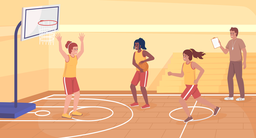 Sporty girls playing basketball together  Illustration