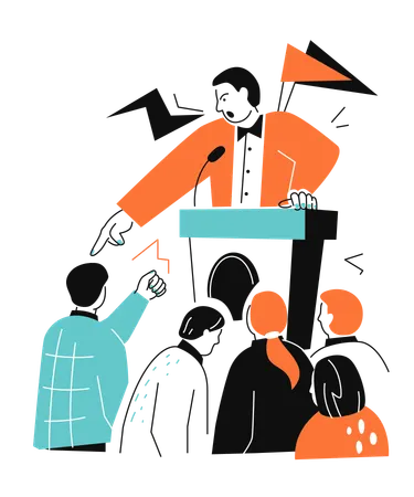 Sprecher hinter Sport, der mit verärgerter Menge kontert  Illustration
