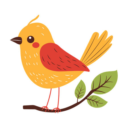 Spring bird on Tree Branch  Illustration