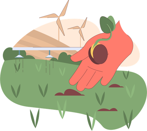 Sprout planting in farm  Illustration