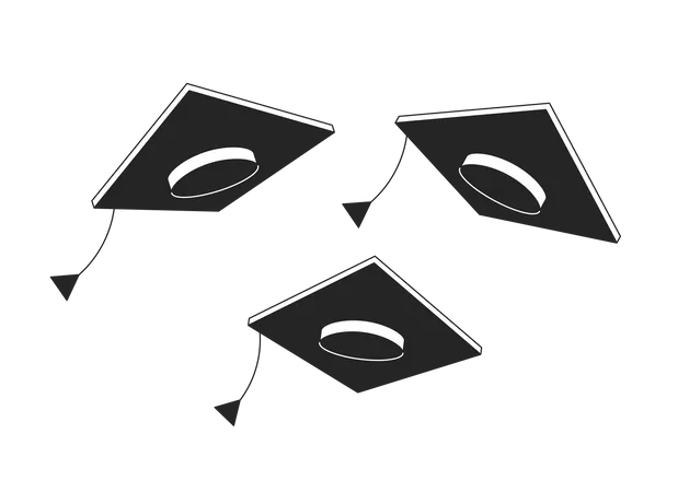 Square Academic Caps Flat Monochrome Isolated Vector Object Graduation Caps Flying In Air Editable Black And White Line Art Drawing Simple Outline Spot Illustration For Web Graphic Design イラスト
