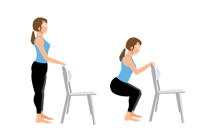 Exercice de squats avec chaise  Illustration