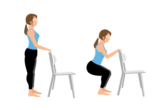 Squats exercise with chair  Illustration