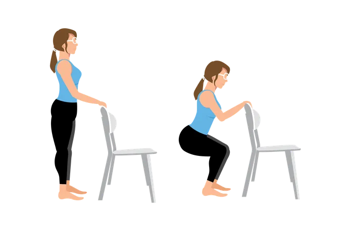 Squats exercise with chair  Illustration