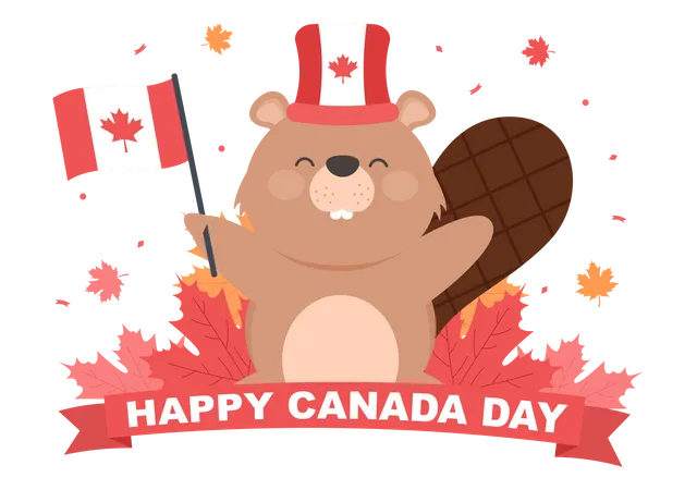 Squirrel Celebrating Canada Day  Illustration