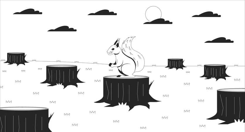 Squirrel lost and Deforestation environmental  Illustration