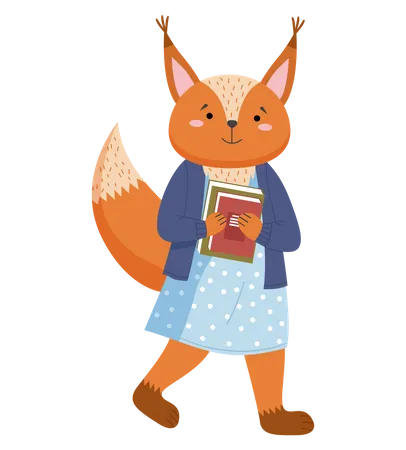 Squirrel schoolgirl with stack of books  일러스트레이션