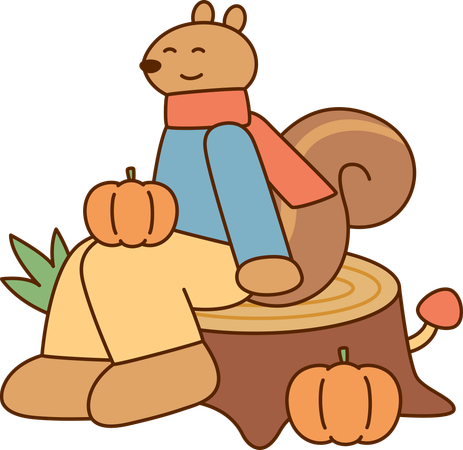 Squirrel with pumpkin  Illustration