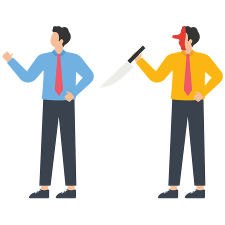 Stabbing a knife in the back of a man  Illustration