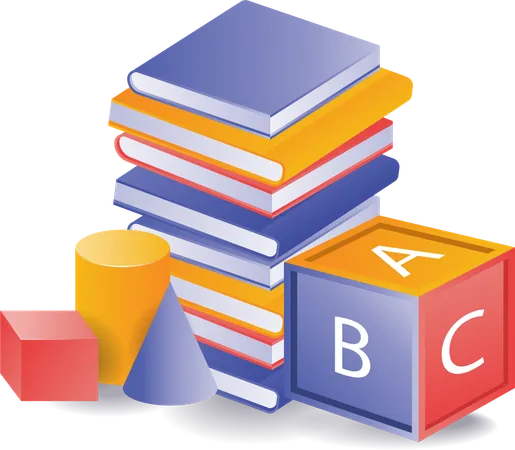 Stack of books and rubiks box  Illustration