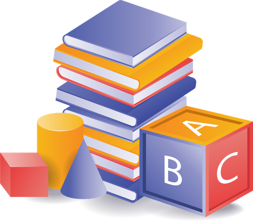 Stack of books and rubiks box  イラスト