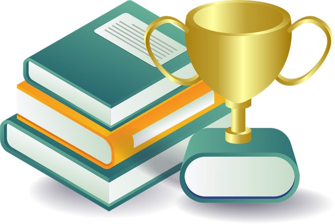 Stack of books with class champion trophies  Illustration