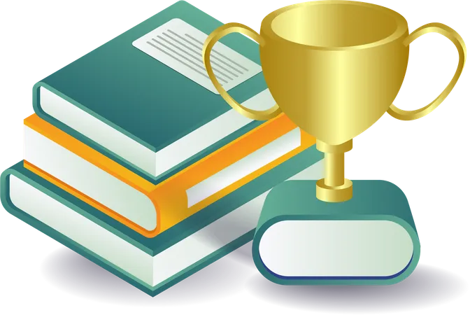 Stack of books with class champion trophies  Illustration