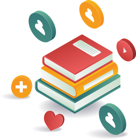 Stack of books with educational social media  Illustration