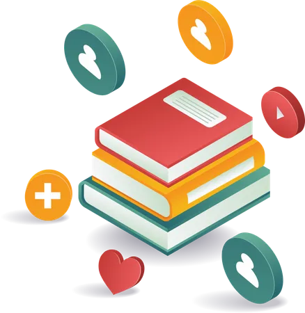 Stack of books with educational social media  Illustration