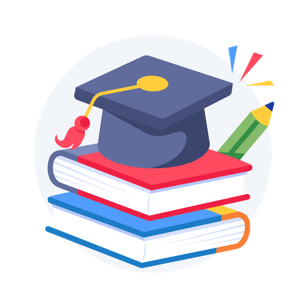 Stack Of Books With Graduation Hat  Illustration