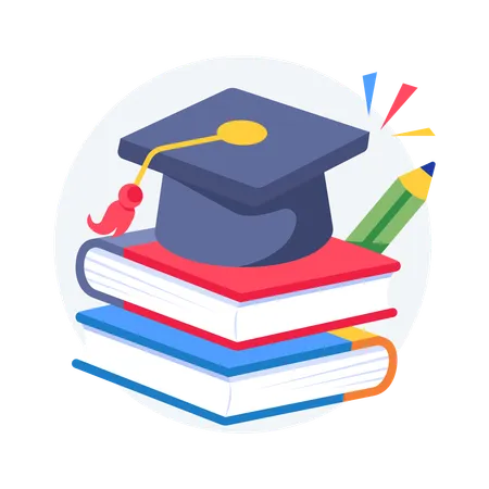 Stack Of Books With Graduation Hat  Illustration